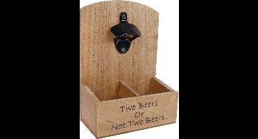 Bierhouder/opener "Two beers" nat. hout 16x9x22cm