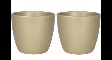 Floran Bloempot/plantenpot Boule - 2x - goud - keramiek - 13 x 12 cm