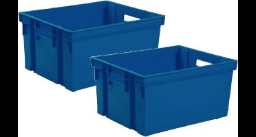 EDA Opbergkrat stapelbaar - 2x - kunststof - 30 Liter - L44 x B35 x H24 cm - blauw