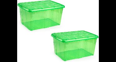 5x Opslagbakken/organizers met deksel 60 liter 63 x 46 x 32 transparant groen - Organizers/opbergbakken