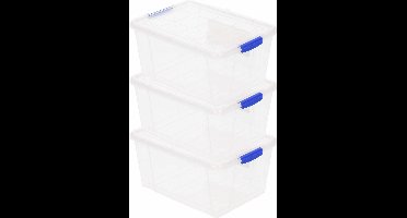 Plasticforte Opbergbox met deksel - 3x - 1 liter - transparant - kunststof - opbergkist