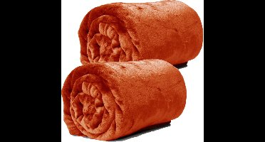 Unique Living Plaid - 2x - fleece deken - fluweel terra - polyester - 130 x 180 cm
