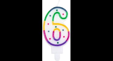 Boland - Kaarsje Confetti '6' Regenboog,Multikleurkleur - Verjaardag, Kinderfeestje, Tienerfeestje