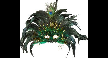 Boland - Masker Peacock queen Groen - Volwassenen - Showgirl - Carnaval accessoire