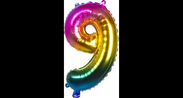Boland - Folieballon '9' regenboog (36 cm) 9 - Multi - Cijfer ballon