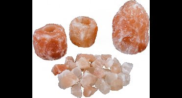 Himalaya Zoutsteen Set - Zoutlamp 2-4 kg, 2x Waxinelichthouders Groot 1-1,5kg 10x8cm, Brokken Badzout 1kg