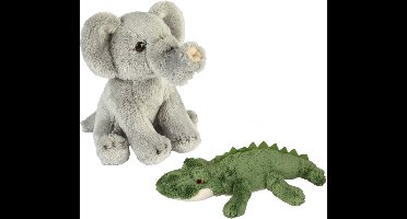 Ravensden - Safari dieren knuffels - 2x stuks - Olifant en Krokodil - 15 cm