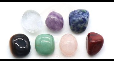Set van 7 edelstenen - Chakra edelstenen - maat S - met leuk kado zakje - kado tip cadeau vaderdag valentijn - kado idee - sint - kerst