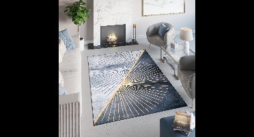 Tapiso Toscana Vloerkleed Grijs Gouden Stralen Antislip Tapijt Maat- 120x170