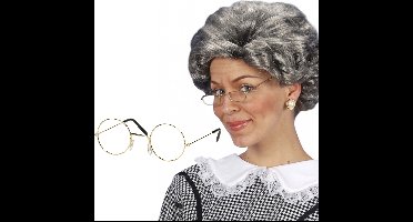 Widmann - Oma Sarah carnaval verkleed set - grijze oma pruik - en dun brilletje - bejaarde vrouw