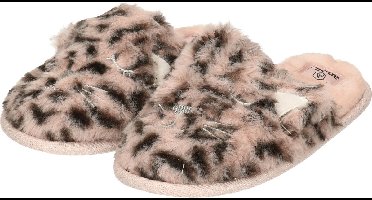 Instap sloffen/pantoffels - luipaard print roze - maat 33-34 - kinderen - meisjes slippers