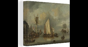 Canvas Schilderij Schepen in de haven bij kalm weer - Schilderij van Jan Claesz. Rietschoof - 40x30 cm - Wanddecoratie