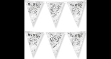 Paperdreams Vlaggenlijn - 3 st - Mrs. & Mrs. huwelijks feest/party - zilver/wit -10m