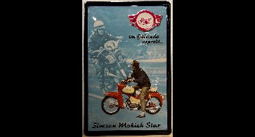 Simson Mokcik brommer Reclamebord van metaal 30 x 20 cm GEBOLD BORD MET RELIEF METALEN-WANDBORD - MUURPLAAT - VINTAGE - RETRO - HORECA- WANDDECORATIE -TEKSTBORD - DECORATIEBORD - RECLAMEPLAAT - WANDPLAAT - NOSTALGIE -CAFE- BAR -MANCAVE- KROEG