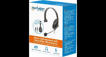 Manhattan 180849 hoofdtelefoon/headset Bedraad Hoofdband Kantoor/callcenter USB Type-A Zwart