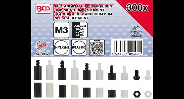 BGS Afstandhouderschroeven en assortiment zeskantmoeren Nylon 300 delig