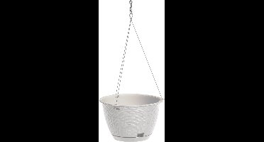 1x Stuks witte hangende ratolla bloempotten/plantenpotten rotan met schotel 4,85 liter van kunststof - 25 cm - Tuin hangdecoratie