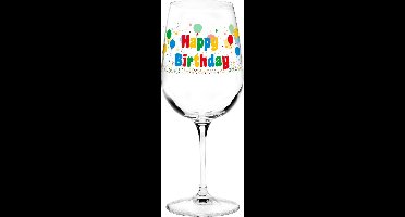 Out of the Blue Wijnglas fun verjaardags cadeau - Happy Birthday print - 500 ml - dames en heren - glas