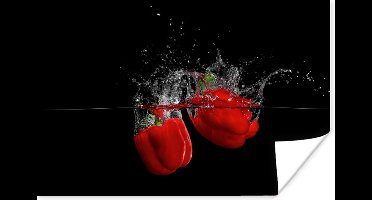 Poster Paprika - Groente - Stilleven - Water - Rood - 30x20 cm - Kerstversiering - Kerstdecoratie voor binnen - Kerstmis