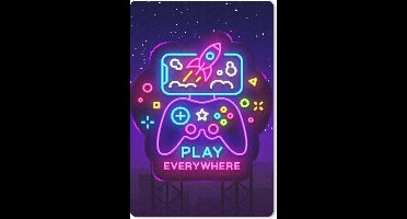 Gaming Muismat - Mousepad - 18x27 cm - Gaming - Neon - Play - Blauw - Nacht - Controller - Geschikt voor Gaming Muis en Gaming PC set