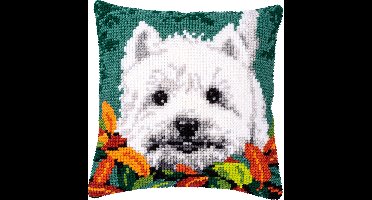 Vervaco - Kruissteekkussen kit - Westie tussen herfstbladeren - PN-0170288 - Borduren - Borduurpakket - Borduurpakket volwassenen - Borduurpakket kind