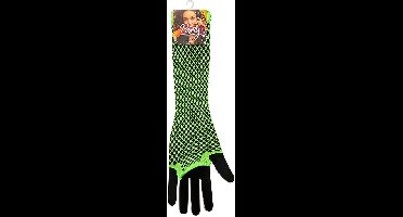 Apollo - Visnet handschoenen - Lange handschoenen - Fluor Groen - One Size - Kanten handschoenen - Neon verkleedkleding - Feestkleding - Carnaval