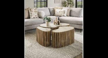 Salontafel Nuovo set van 3 organisch travertin keramiek - Beige