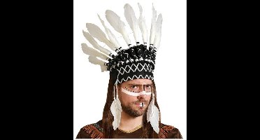 Atosa Indianen verentooi - Hoofd veren voor heren - Zwart/wit - Volwassenen