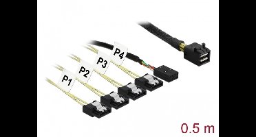 Kabel Mini SAS HD SFF-8643> 4 X SATA 7 PIN ARTERD + zijband 0,5 m