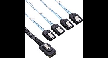 InLine® SAS verbindingskabel, Mini SAS SFF8087 naar 4x SATA, crossover, OCF, 1m