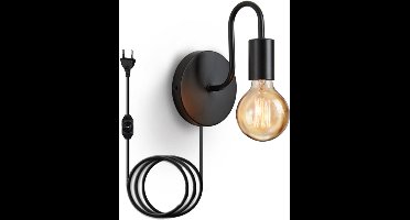 ApexArte® Wandlamp Binnen met Snoer - Wandlamp met Stekker voor Binnen - met Dimbare Schakelaar - Industrieel en Vintage - Slaapkamer Bedlampje
