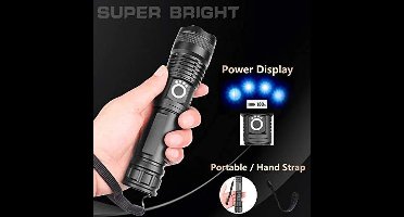 Militaire LED Zaklamp - 90000 lumen - Oplaadbaar - Zoombare Zaklamp met Batterij - 5 Modi - IPX65 Waterdicht - voor Thuis, Kamperen, Noodgevallen