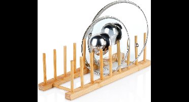 Borden en Dekselhouder Bamboe 34,5x12x12 cm - Bordenhouder - Bordenstandaard - Dekselstandaard - Potdekselhouder
