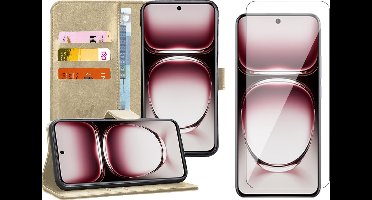 Hoesje geschikt voor Oppo Reno 12 - Screenprotector Glas - Portemonnee Book Case Goud