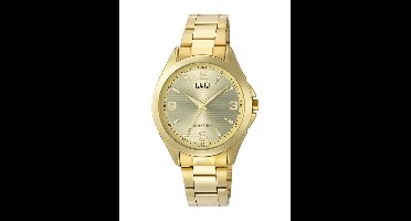 Q&Q C04A-040PY - Horloge - Polshorloge - Analoog - Heren - Mannen - stalen band - Rond - Metaal - Streepjes - Cijfers - Goudkleurig