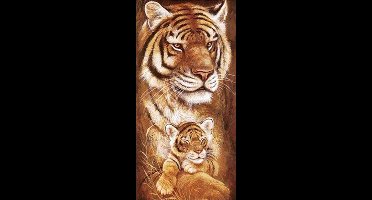 Tijger met kleintje 30x70 - Diamond painting - compleet pakket - volledig beplakt - ronde steentjes