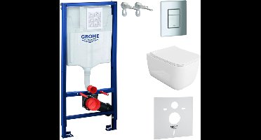 Inbouwreservoir Complete Toiletset Grohe Solido 39069000 - Inbouw WC Hangtoilet Wandcloset Shak Wit Hoogglans - Bedieningsplaat EVEN 4in1 Chroom - Voorwandelement - Installatiesysteem
