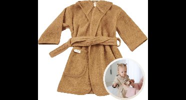 Funnies Badjas Sand 1-2 Jaar Baby Badjas, Badjas Kinderen, Peuterbadjas - 100% Katoenen Badstof - Zacht en Absorberend - Perfect na Zwemmen, Douchen of Badderen - Ideaal als Cadeau voor Baby’s en Kinderen