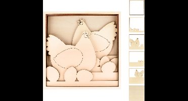 6 houten silhouetten kippen 18x18 cm - Artemio