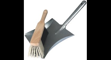 Stoffer en blik met ophangoog, vuilblik en veger, stofblik met metalen handveger, metalen stofpan 22 x 40 cm, houten veger, zachte haren 4 cm, vloerreiniging, werkplaatsgereedschap, schoonmaakaccessoire, 432 g