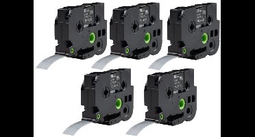 Label Tape Geschikt voor Brother TZe-345 | 18 mm x 8 m | Wit op Zwart - 5 stuks - Geschikt voor: 1280 1280CB 1280DT 1280VP 1290 1290DT 1290VP 2400 2400E 2420PC 2430PC 2430PC (black) 2450 2450CC 2450DX 2500PC 2730VP 3600 530 540 550 7100VP 7500VP