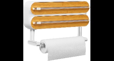 Keukenrolhouder voor Muur - 3-Way Foliesnijder - Magnetische Vershoudfolie Dispenser - met Scherpe Snijder - Verbeterde Foliedispenser - Vershoudfoliesnijder met Keukenrolhouder - Wit