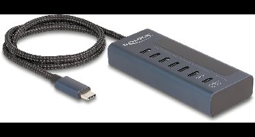 Delock USB 10 Gbps Hub with 7 USB Type-C™ Ports thereof 6 x Data Port + 1 x Data and PD 20 Watt with power indicator