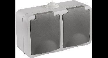 Q-Link contactdoos - opbouw - 2-voudig - randaarde - spatwaterdicht IP54 - grijs