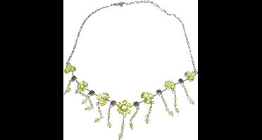 Ketting zilver met bloemetjes en hangers groen