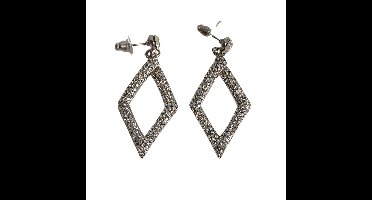 C&S Paris - Oorstekers - Hanger in Ruitvorm met stras - Zilverkleurig - Glitter