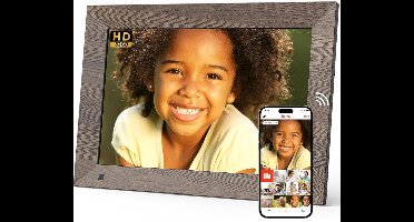 ApexArte® Digitale Fotolijst met Wifi - Fotolijsten - Frameo App - HD Kwaliteit - Donkerbruin
