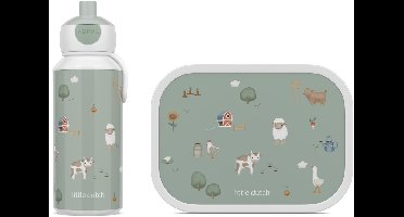 Mepal lunchset (pop-up fles & lunchbox) Campus Little Dutch - 400 + 750 ml - Broodtrommel en Drinkbeker voor kinderen - Bento box - Pop-up drinkfles - Little Farm