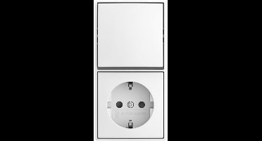 Busch Jaeger combinatie wisselschakelaar en wandcontactdoos met randaarde opbouw alpinwit 2601/6/20 EAPBJ-524