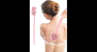 S&E Siliconen Rugborstel met Lange Steel – Dubbelzijdig voor Douche en Massage - ruggen schrobber